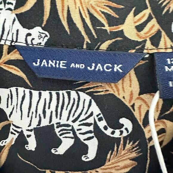 Janie and Jack Jungle Tiger Poplin Shirt Short Sleeve Button Size 12 to 18 M Boy - Picture 5 of 7